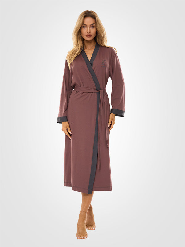 L&L ilgas viskozinis chalatas "Rajana Long Plum - Graphite"