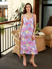 Lega viskozinė midi suknelė "Ismay Violet - Rose Flower Print"