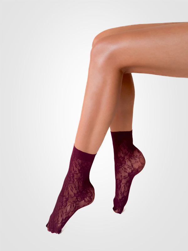 Veneziana nėriniuotos kojinaitės "Rosa Stile Bordeaux"