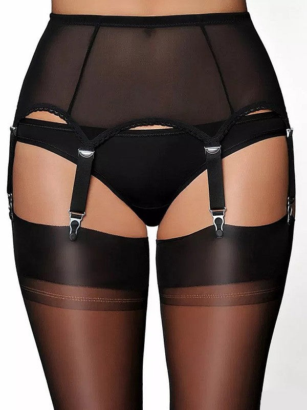 Nylon Dreams 6 dirželių klasikinis prisegamų kojinių diržas "Power Mesh Black"