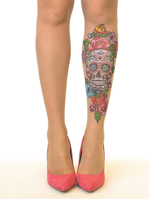Stop & Stare pėdkelnės su tatuiruote "Sugar Skull 20 Den Sun"