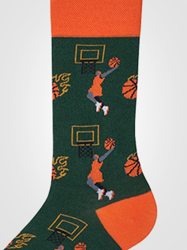 Spalvotos Kojines unisex medvilninės kojinės "Basketball Fan Orange - Green"