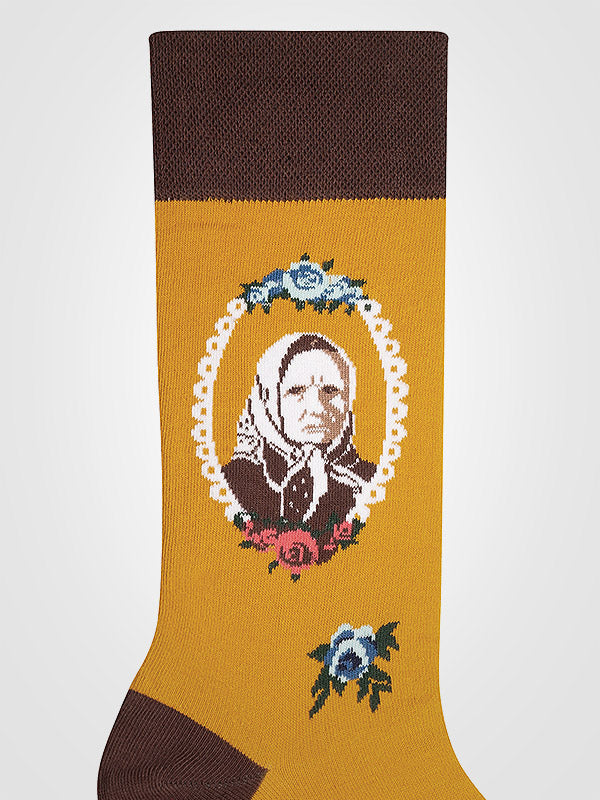 Spalvotos Kojines unisex medvilninės kojinės "Žemaitė Yellow - Brown"