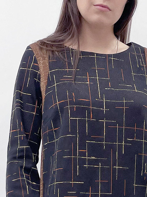 Il Vento E La Seta puošni suknelė su liureksu "Paulina Black - Brown - Gold"