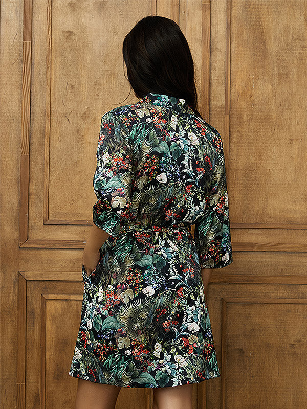 Lega atlasinis chalatas "Diana Black - Multicolor Floral Print"