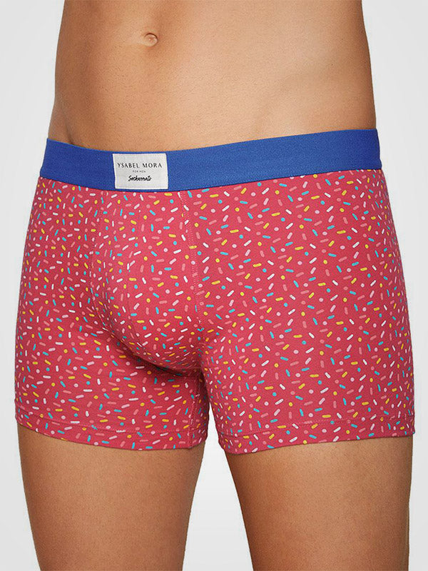 Ysabel Mora 2 vyriškų medvilninių apatinių šortukų komplektas "Donuts Blue - Red - Multicolor"