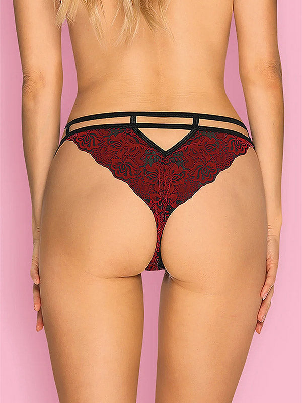 Obsessive kelnaitės su veliūro nėriniais "Sugestina Black - Red"