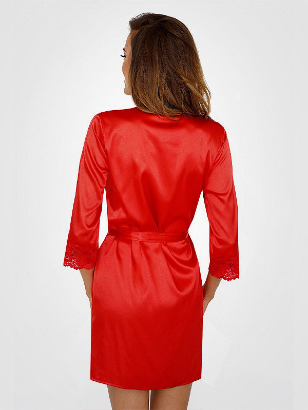 Donna atlasinis chalatas su nėriniais "Colette Red"