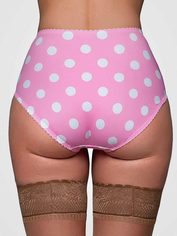 Nylon Dreams aukšto juosmens retro kelnaitės "Dotty Betty Pink - White Dots"