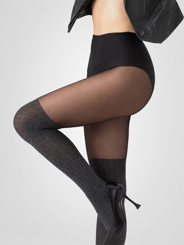Fiore pėdkelnės su kojinių imitacija "Cozy 40 Den Grey - Black"