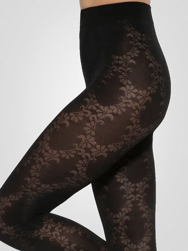 Gatta raštuotos pėdkelnės "Floral 01 50 Den Black"