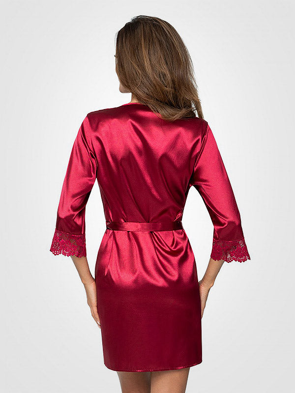 Donna atlasinis chalatas su nėriniais "Colette Burgundy"