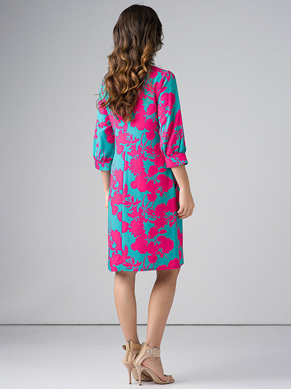 Lega viskozinė suknelė "Agostina Green - Fuchsia Flower Print"