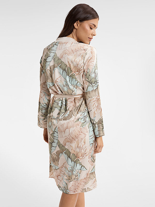 Esotiq atlasinis chalatas "Ciao Beige - Multicolor Flower Print"