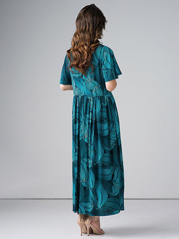 Lega maxi viskozinė suknelė "Adita Turquoise Floral Print"