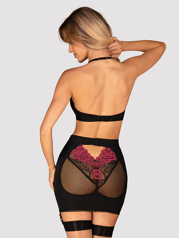 Obsessive sijono ir topo komplektas "Rosenty Black - Pink"