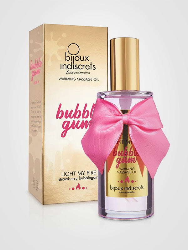 Bijoux Indiscrets šildantis masažo aliejus "Light My Fire Bubble Gum"