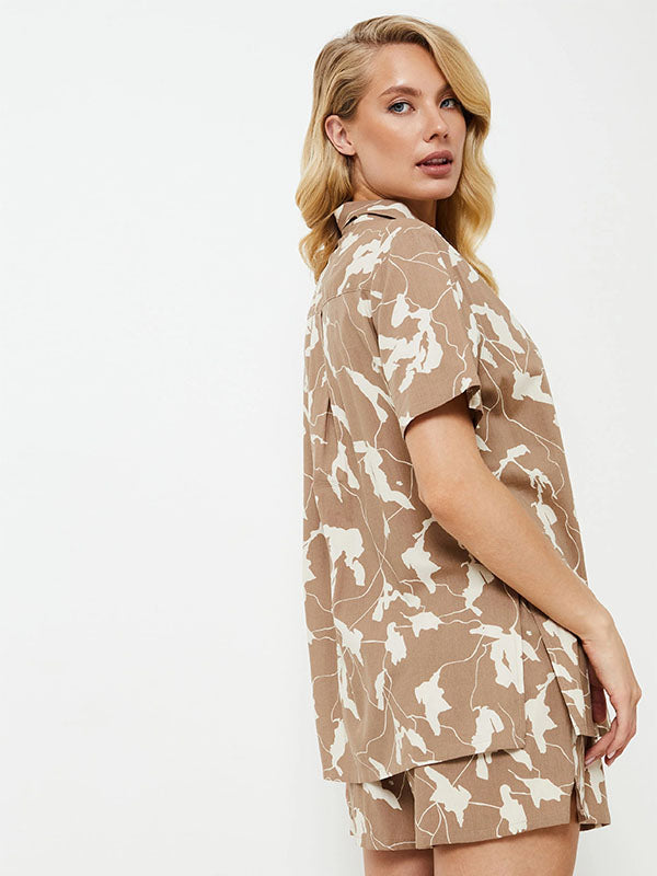 Aruelle medvilninė pižama "Malika Short Brown - Ecru"