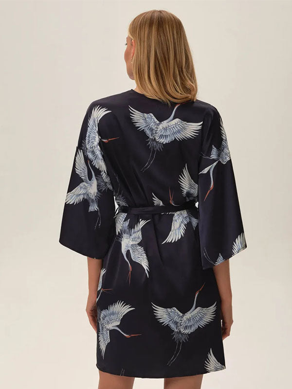 Esotiq atlasinis chalatas "Jael Navy - Blue - White"