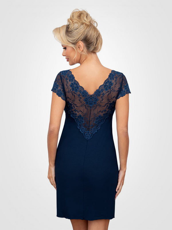 Donna viskoziniai naktiniai su nėriniais "Ismena Dark Blue"