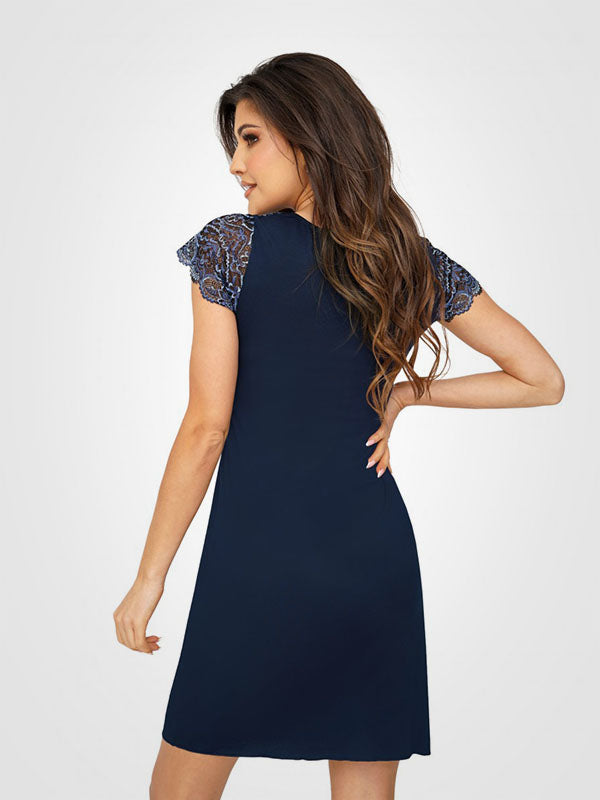 Donna viskoziniai naktiniai su nėriniais "Melania Dark Blue"