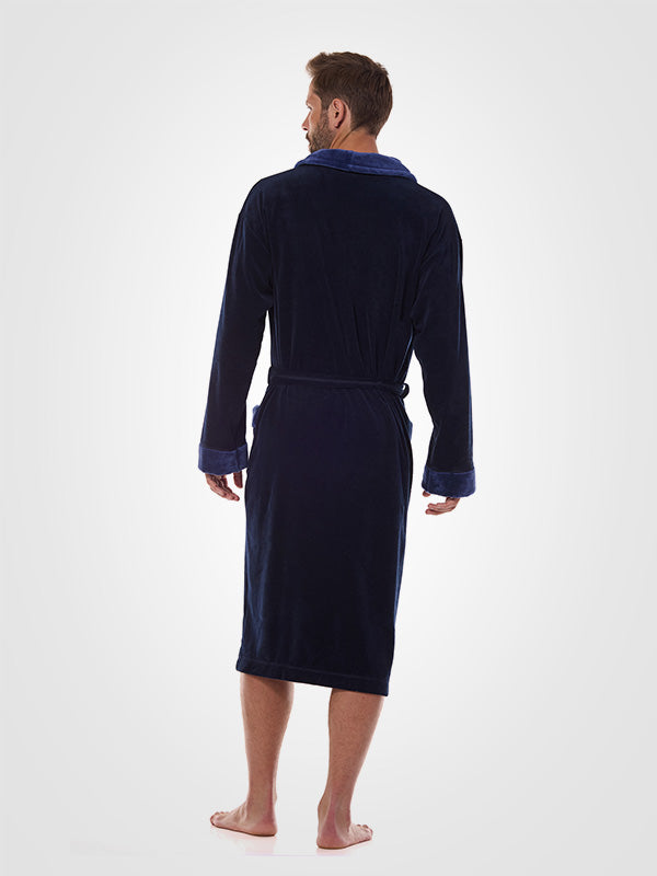 L&L medvilninis vyriškas chalatas "Diego Dark Blue Velour"