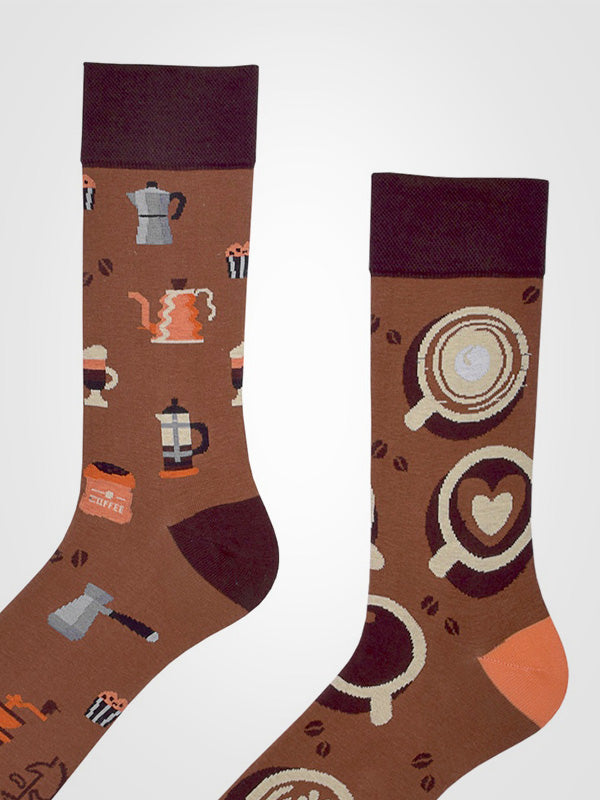 Spalvotos Kojines unisex medvilninės kojinės "Coffe Lover Brown - Multicolor"