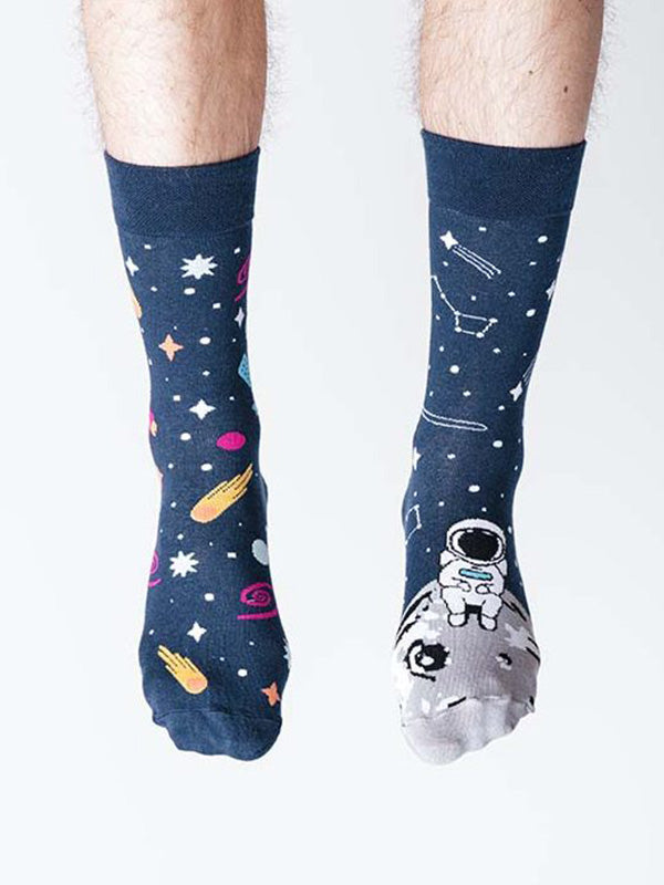 Spalvotos Kojines unisex medvilninės kojinės "Cosmos Navy - Multicolor"