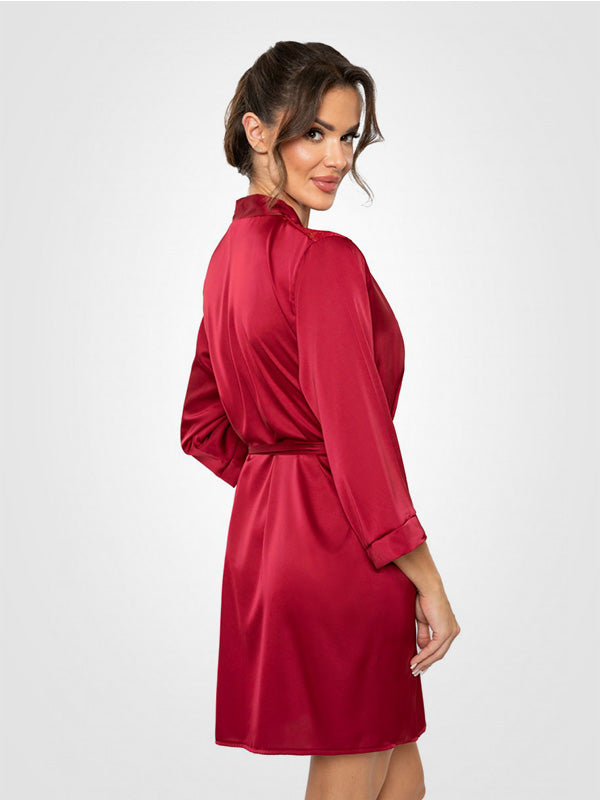 Donna atlasinis chalatas su nėriniais "Mari Burgundy"
