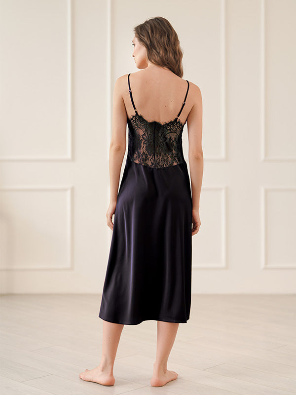 Komilfo ilgi šilkiniai naktiniai su nėriniais "Ruby Long Black"