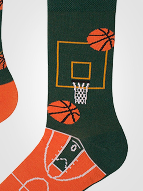 Spalvotos Kojines unisex medvilninės kojinės "Basketball Fan Orange - Green"