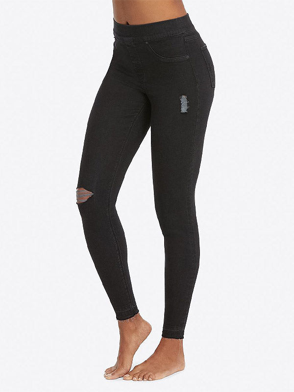 Spanx koreguojantys džinsai-leginsai "Vintage Distressed Black"
