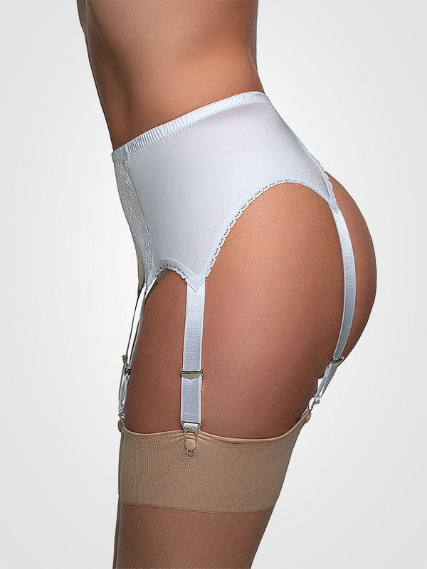 Nylon Dreams 6 dirželių klasikinis prisegamų kojinių diržas "Lace Front White"