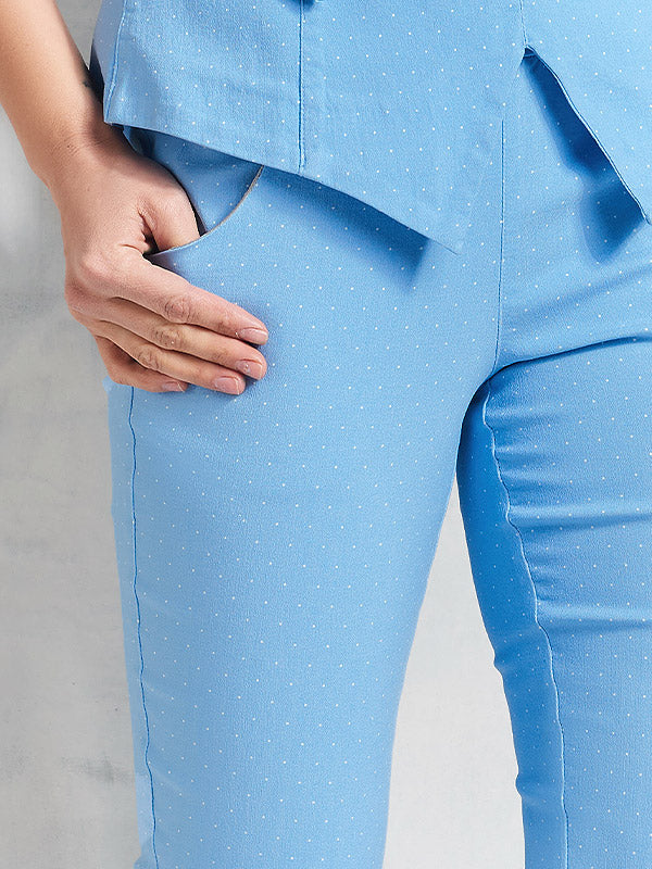 Lega viskozinės siaurėjančios kelnės "Corinna Light Blue - White Dots"