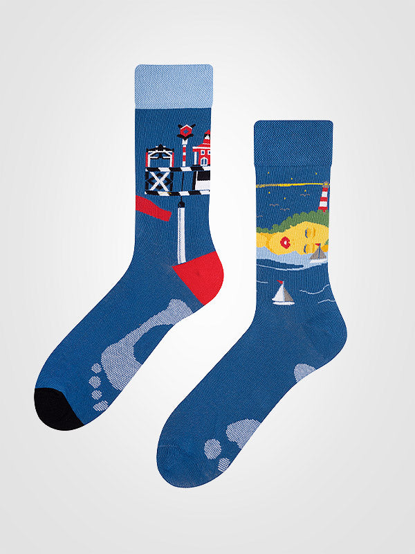 Spalvotos Kojines unisex medvilninės kojinės "Neringa Blue - Multicolor"