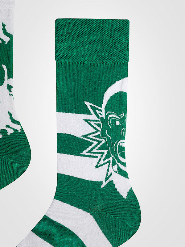 Spalvotos Kojines unisex medvilninės kojinės "Žalia Balta Green - White"