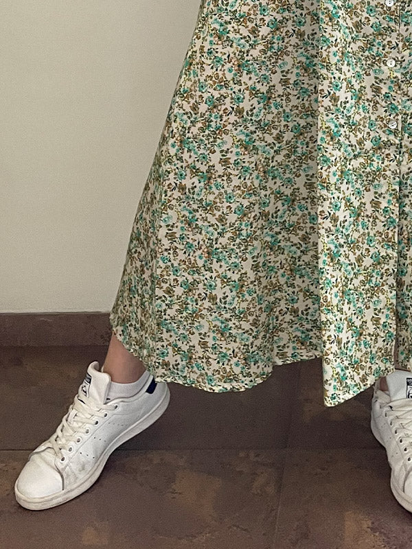 Il Vento E La Seta medvilninė maxi suknelė "Olivia Green - White"