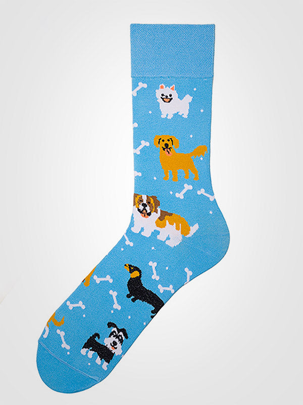 Spalvotos Kojines unisex medvilninės kojinės "Akita and Friends Blue - Yellow"