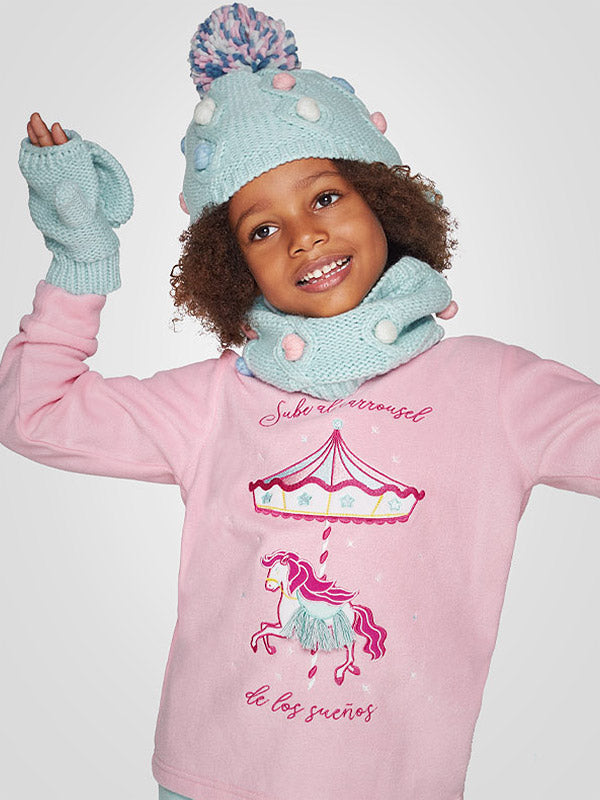 Muydemi ilga šilta vaikiška pižama "Unicorn Carousel Pink - Light Blue"