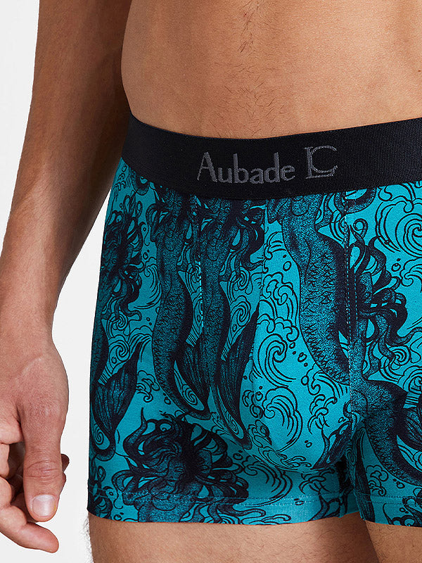 Aubade by Camille Lacourt medvilniniai apatiniai šortukai "Timothy Turquoise - Black"