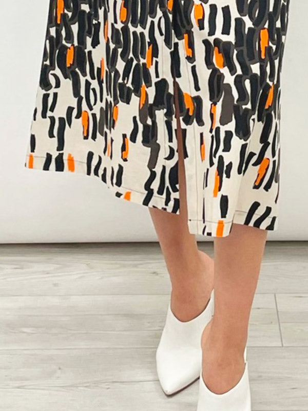 Il Vento E La Seta medvilninė midi suknelė su dirželiu "Laurita Sand - Brown - Orange"