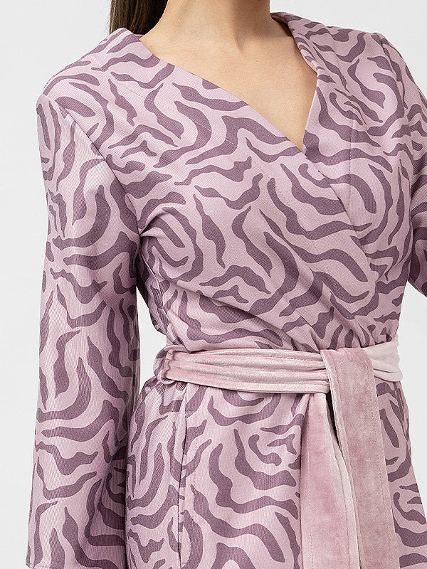 Belmanetti ilgas bambuko pluošto kimono stiliaus chalatas "Lausanne Mauve Ornament Print"