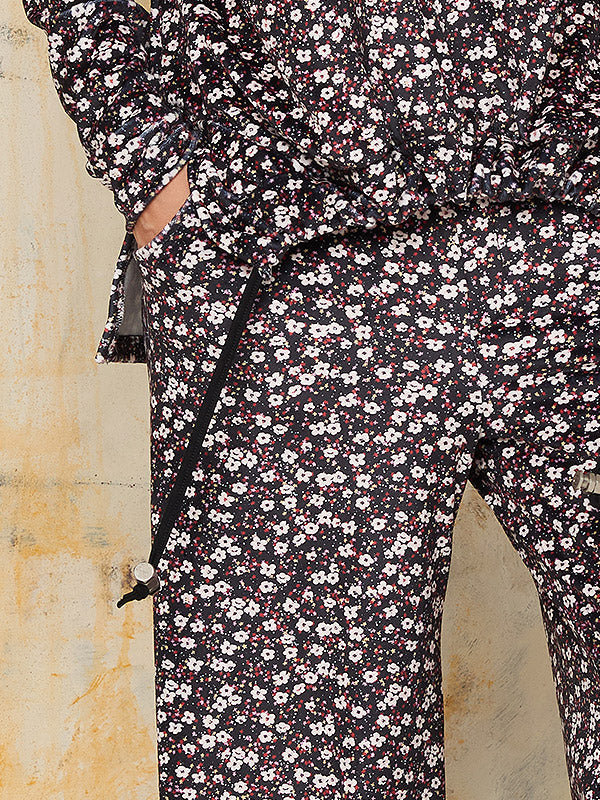 Lega plačios veliūrinės kelnės "Tessa Black - Beige - Red Flower Print Velour"