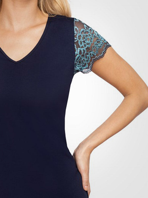 Donna viskoziniai naktiniai su nėriniuotomis rankovėmis "T!ssi 203 Dark Blue"