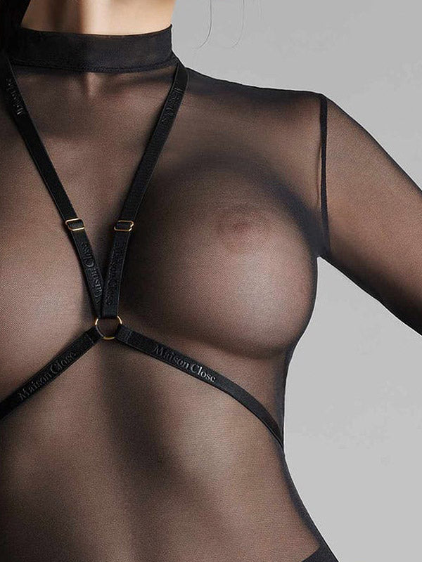Maison Close tiulio suknelė su kūno diržais "Corps à Corps Black"