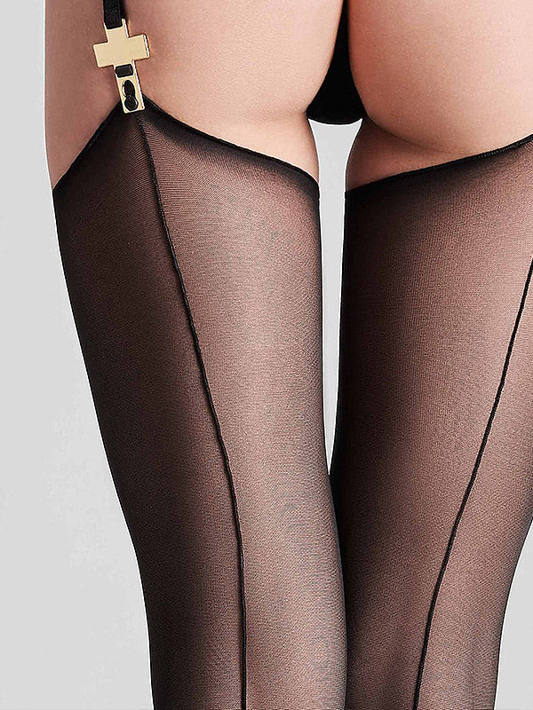 Maison Close prisegamos kojinės su siūle "Vendetta 20 Den Black"