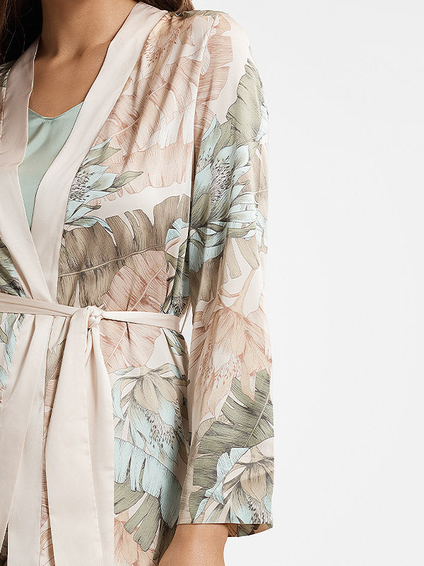 Esotiq atlasinis chalatas "Ciao Beige - Multicolor Flower Print"