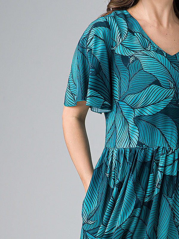 Lega maxi viskozinė suknelė "Adita Turquoise Floral Print"