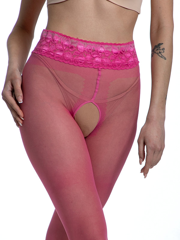 Amour pėdkelnės atviru tarpkoju "Hip Lace 30 Den Pink"