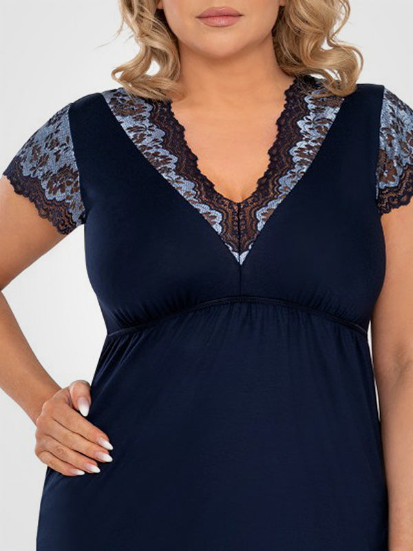 Donna viskoziniai naktiniai su nėriniais "Deborah Plus Dark Blue"